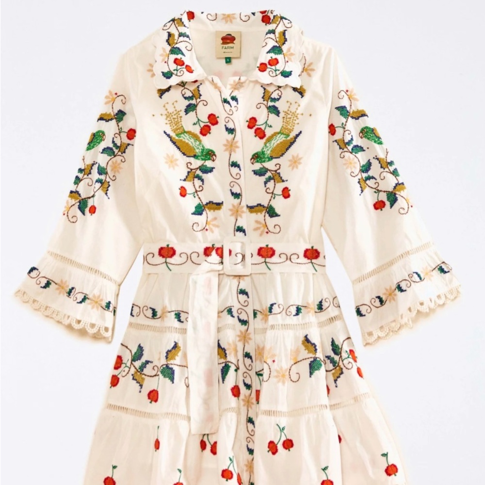 Pitanga Embroidered Belted Mini Dress Off-White - Picture 2 of 3